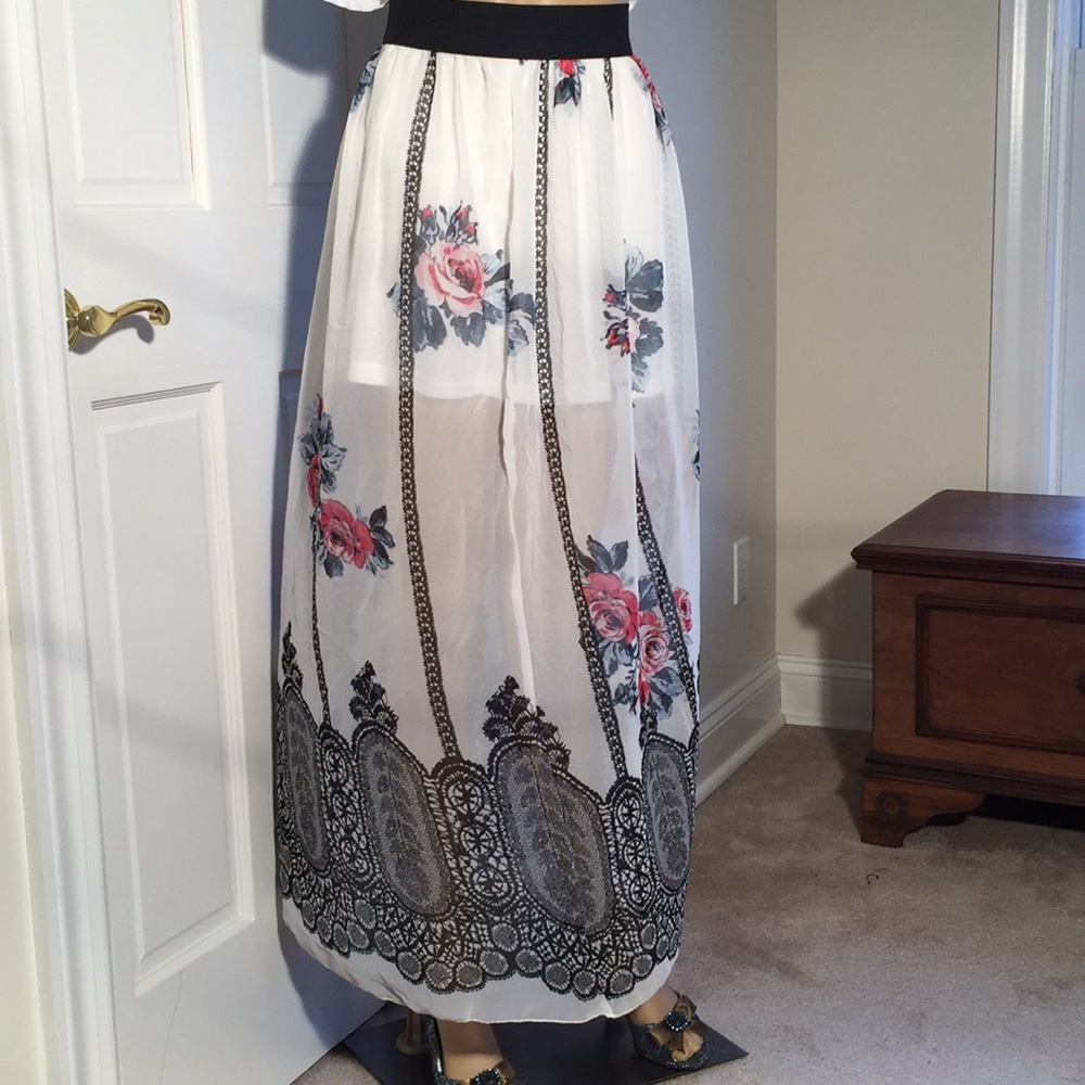 Long see thru skirt with short slip underneath